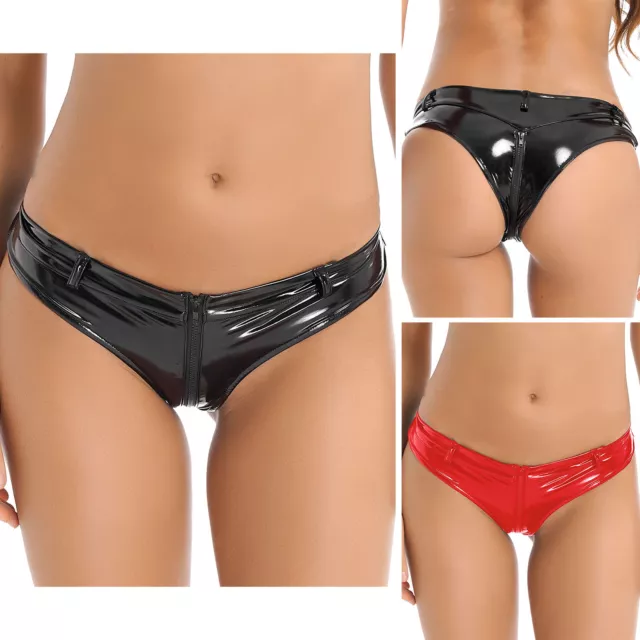 Women's Low Rise Cheeky Panties Underwear Wet Look Hot Pants Booty Shorts Bottom