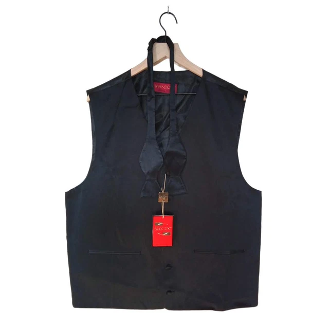 Mantoni Milan Italy Wool Satin Tuxedo Vest With Satin Bow Tie NWT Sz 48