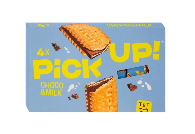 Pick Up Choco & Milk Snack Doppio Biscotto con Tavoletta e Crema al Latte 112g
