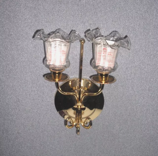 New Vtg HOMCO Double Brass Candle Holder Wall Sconce w/2 Fluted Glass Votive Cup