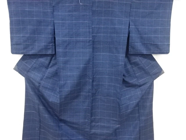 6875257: Japanese Kimono / Antique Hitoe Kimono / Fushi Tsumugi / Woven Grid