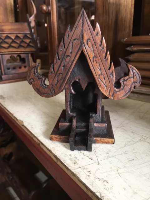 Thai Spirit House Teak Wood Altar Shrine Handmade Craft Buddha Temple Mini