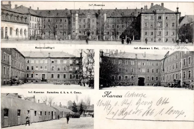 AK Hanau Infantrie Kaserne 5-bild 1908 Soldatenbrief Inf. Nr. 166 Militär