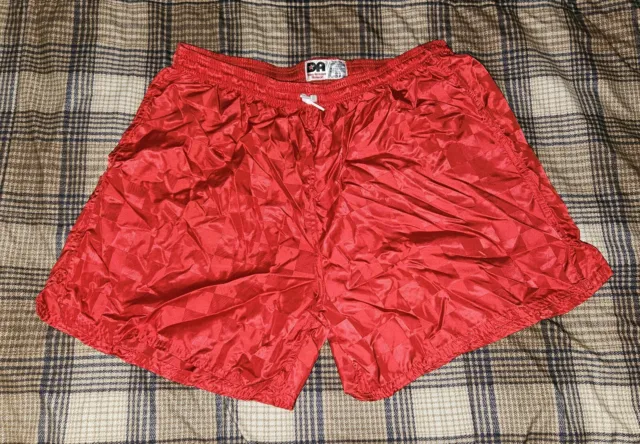 Don Alleson Checkered Soccer Athletic Shorts XL, Nylon Satin Running Vintage