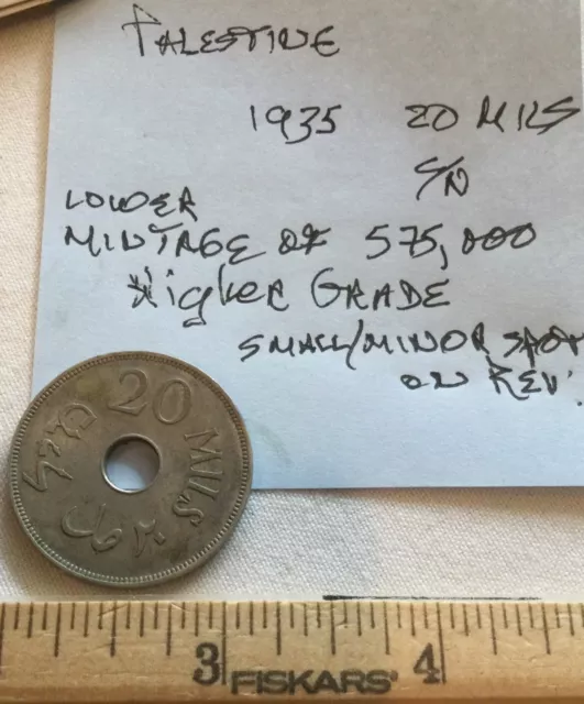 Palestine 20 Mils 1935 Coin Higher Grade For Date/type Low Mintage Key! See Pics