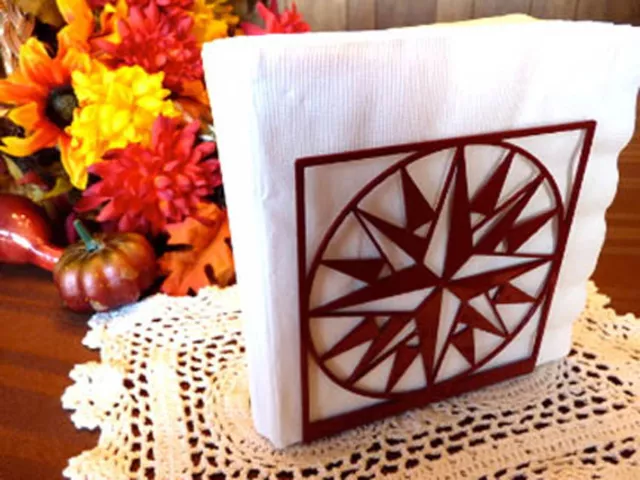 Red Mariner's Compass - Barn Quilt Block Pattern Napkin Holder -11