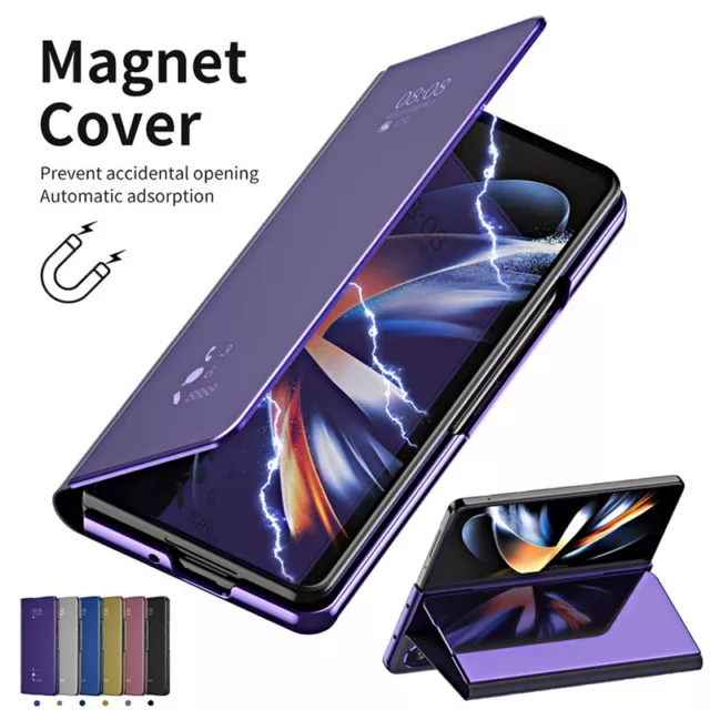 Coque Etui Antichoc Pour Samsung Galaxy Z Fold5 Fold4 3 Miroir Cuir Case Cover