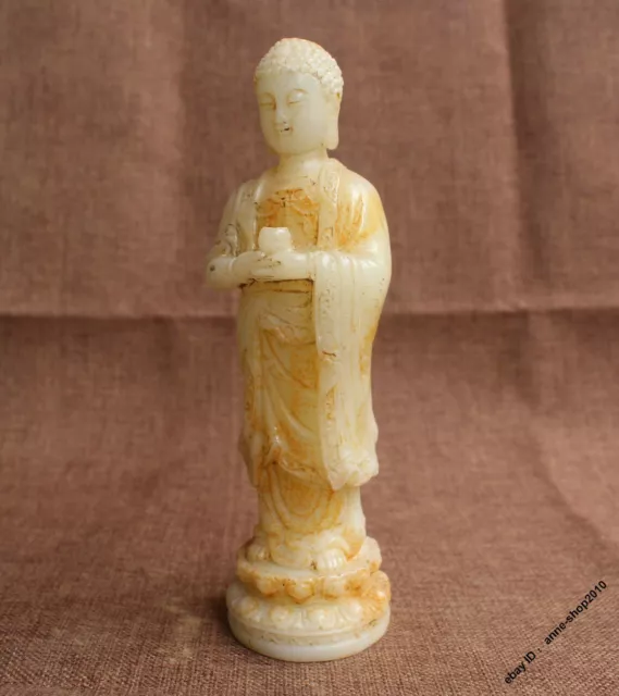 19cm Collect Chinese White Jade Hand-carved Sakyamuni Shakyamuni Buddha Statue