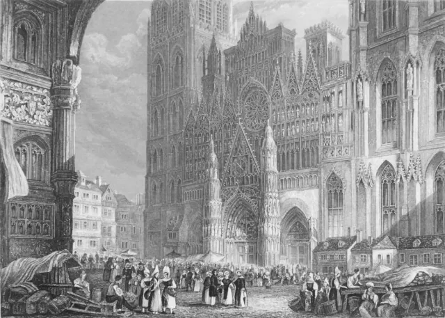 Normandy, ROUEN CATHEDRAL CHURCH GOTHIC ARCHITECTURE ~ 1865 Art Print Engraving