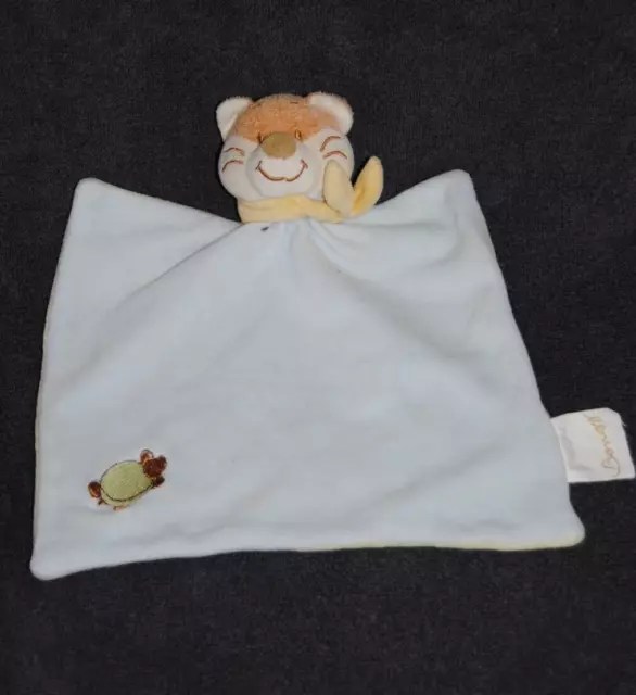 Peluche Doudou Plat Renard BENGY Chat Carré Bleu Tortue Foulard Jaune TTBE