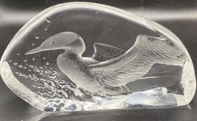 Mats Jonasson Sweden Large Lead Crystal Goose Duck Signed Paperweight