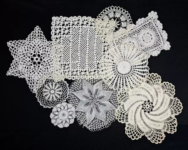 9 VINTAGE DRESSER Scarves Doilies Handmade Crocheted Wedding Crafts ...