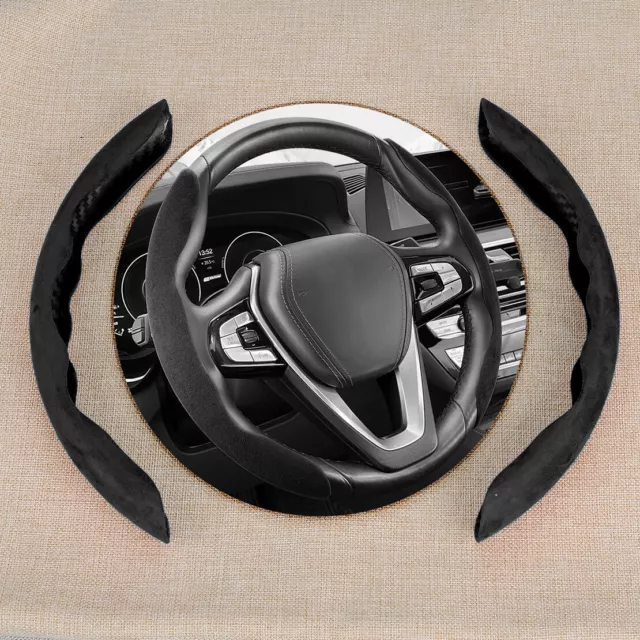 38cm Steering Wheel Cover Trim Protector Suede Leather Anti-slip for Car Black