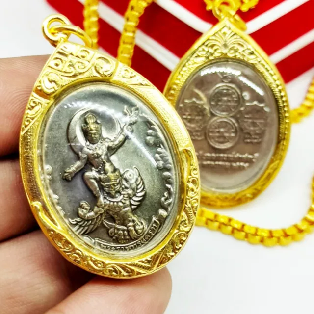 Thep Phra Rahu Riding Garuda Thai Buddha Amulet Gold Micron Case