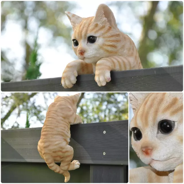 Gartenfigur Zaunfigur Zaundeko Skulptur Dekofigur Katze Hänger 27 cm wetterfest 3