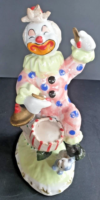 Lot De 3 Clowns Automates Musicien En Porcelaine Et Tissu - Figurines De Collection - Occasion