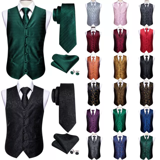Mens Waistcoat Paisley Floral Vintage 4PC Vest Tie Set Wedding Formal Casual
