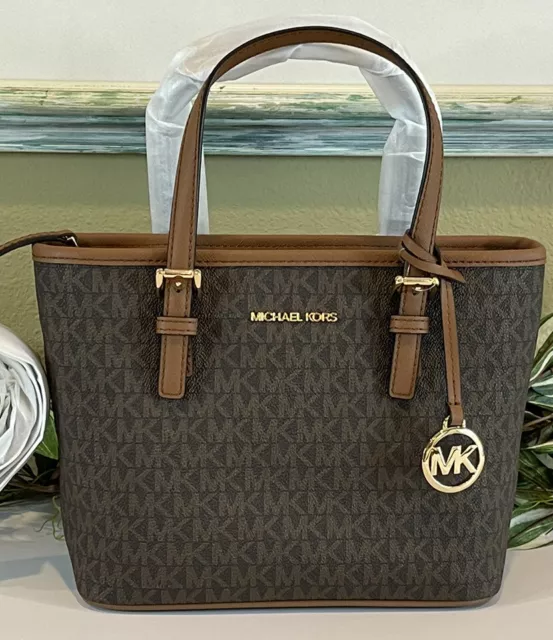 Michael Kors Jet Set Travel Xs Zip Crossbody Tote Bag Mk Brown Signature Logo