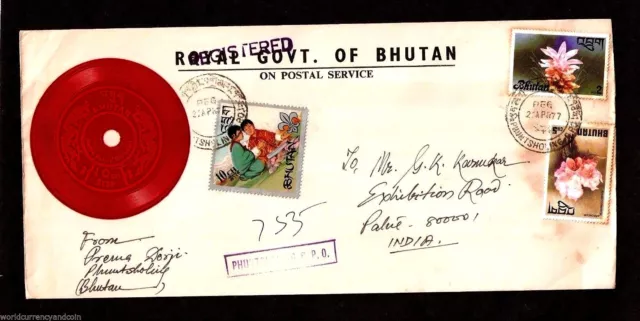 Bhutan 10 Ch 1977 Scout Record Phonograph Stamp Postal Used Cover Rare History