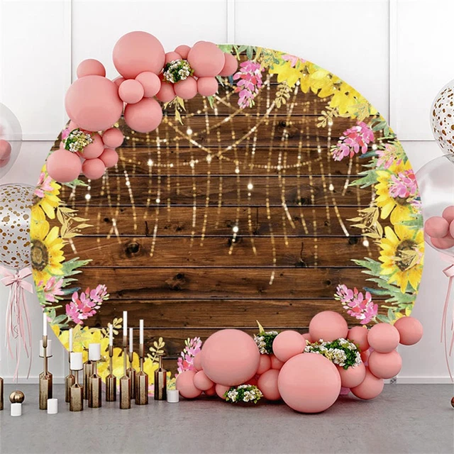 Lovely Sunflower Wooden Round Happy Birthday Backdrop