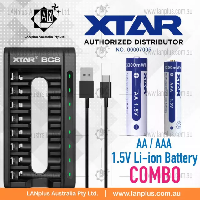 XTAR BC8 8 slot Charger w/ AA AAA 1.5V Lithium Battery USB Type-C combination