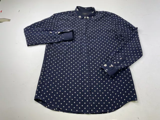 Paul Smith Womens Polka Dot Button Down Silk Shirt Blouse Top Navy Blue