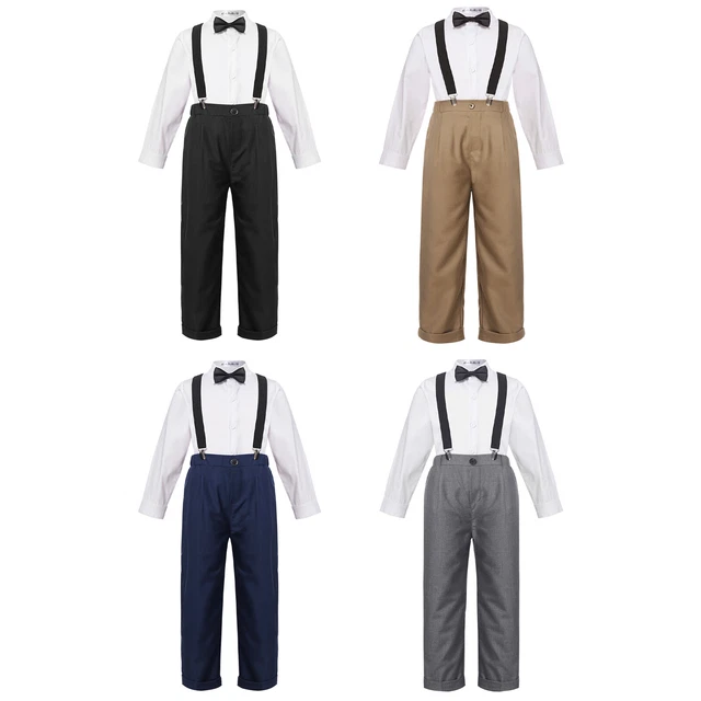 Abiti da gentiluomo bambini ragazzi abito formale festa manica lunga camicia + sospensioni pantaloni