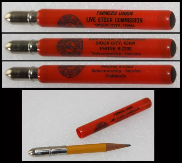 Brass & Celluloid Bullet Pencil Farmers Union Livestock Commission Sioux City IA