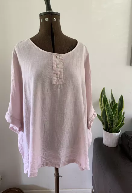 laganlook Leinen lockeres Oberteil rosa Kokon Knöpfe Shirt Bluse Pure 14 16 OFSA Schicht