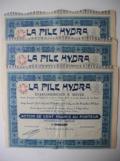 Lot mit 3 Aktien aus Frankreich " LA PILE HYDRA "