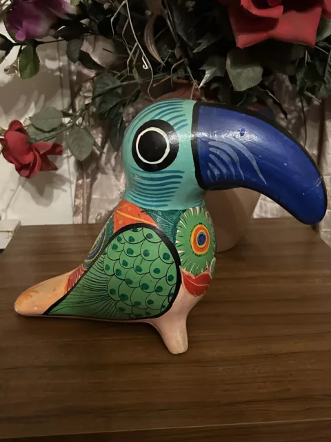 Large Tonala Mexican Pottery Toucan Colorful bright      d2