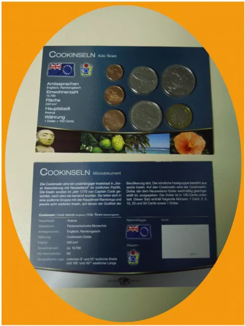 DAS GELD DER WELT Cookinseln (Dollar) KMS + Münzdokument 7 Münzen selten TOP