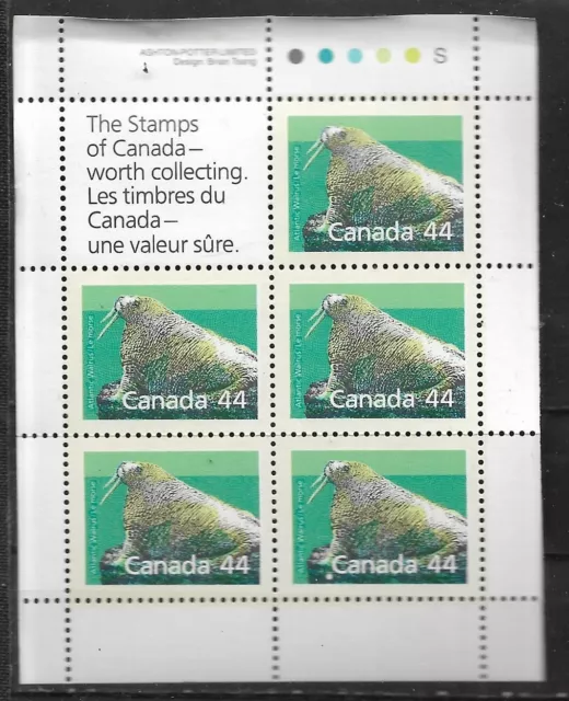 pk83954:Stamps-Canada #1171a Walrus 5x44 cent Definitive Booklet Pane - MNH