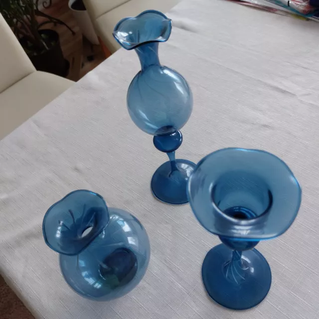 Lauscha Glas Vasen - Zartes Glas mundgeblasen in Blau