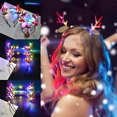 2Pcs LED DI NATALE Cerchietto Corna Natale Capelli Hoops 