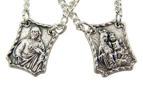 Silver Tone Our Lady of Mt Carmel with Sacred Heart Scapular Medals