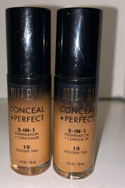 Milani Conceal + Perfect 2-in-1 Foundation + Concealer #10 Golden Tan Lot Of 2