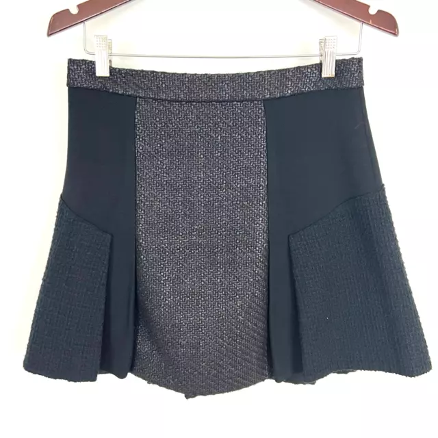 Rebecca Taylor Pleated Tweed Mini Skirt Black Size 6