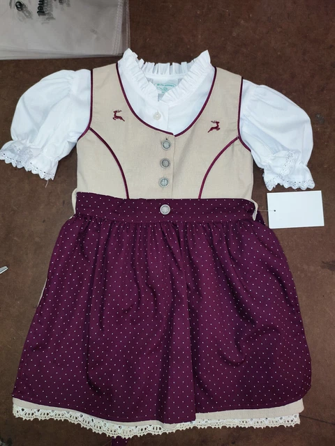 Falda tirolés infantil de lino y viscosa color rojo vino con bordado de ciervo