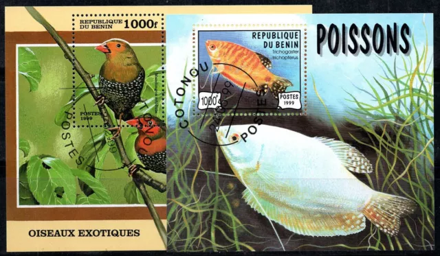 Benin 1999 Mi. Bl. 45, 49 Block 100% gestempelt Vögel, Fische