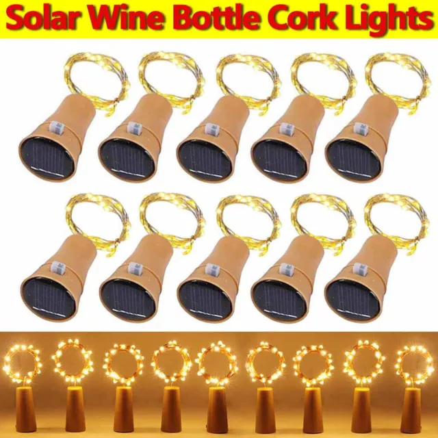 6PCS 10/20LED Solar Wine Bottle String Lights Cork Shaped Xmas Copper Wire Fairy