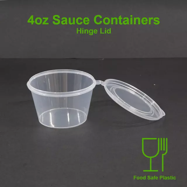 (100pcs) 4oz Plastic Sauce Containers 120ml Pots Hinged Lid Dipping Cup BPA Free