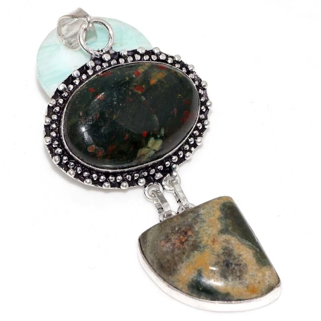 Blutstein Ozean Jaspis 925 Versilbert Lang Anhänger 3 " Geschenke Schmuck GW