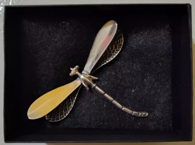 VINTAGE SOUTHWEST STERLING SILVER 925 DRAGONFLY BROOCH PIN MEXICO CII 18g 3D