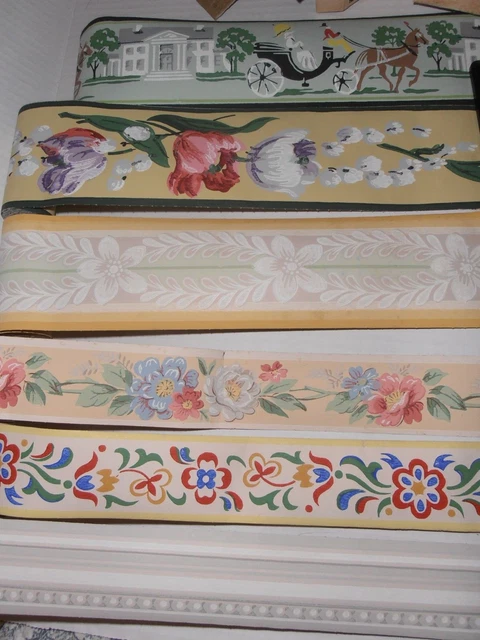 Papel pintado vintage Kem-Tone borde TRIMS 40 años 50 surtido 6 rollos diferentes