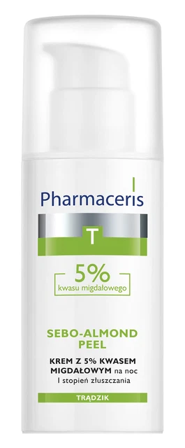 Crema de noche exfoliante para cáscara de almendras Pharmaceris T SEBO-ALMOND 5% | Crema para el acné 5% almendras