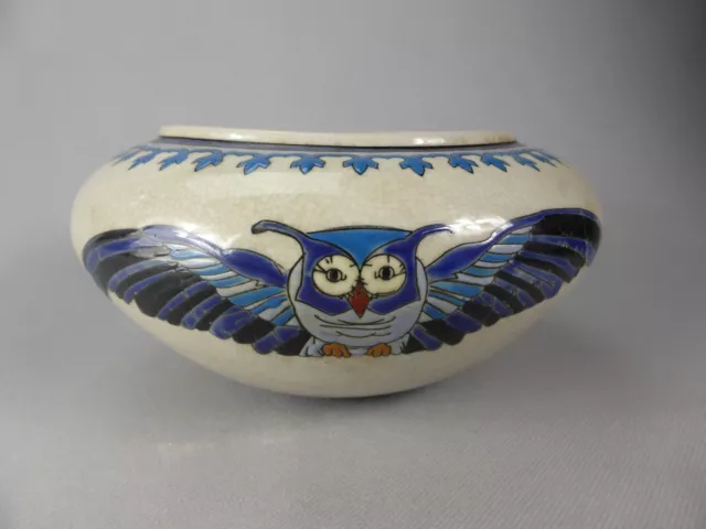 Magnifique Vase En Emaux Decor Hiboux Ceramique De Style Art Deco Owl Vase Lv003