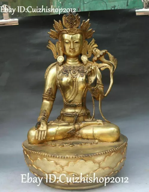 18 Antique Bronze "site Buddhism 7 eyes White Tara Goddess statue of Buddha