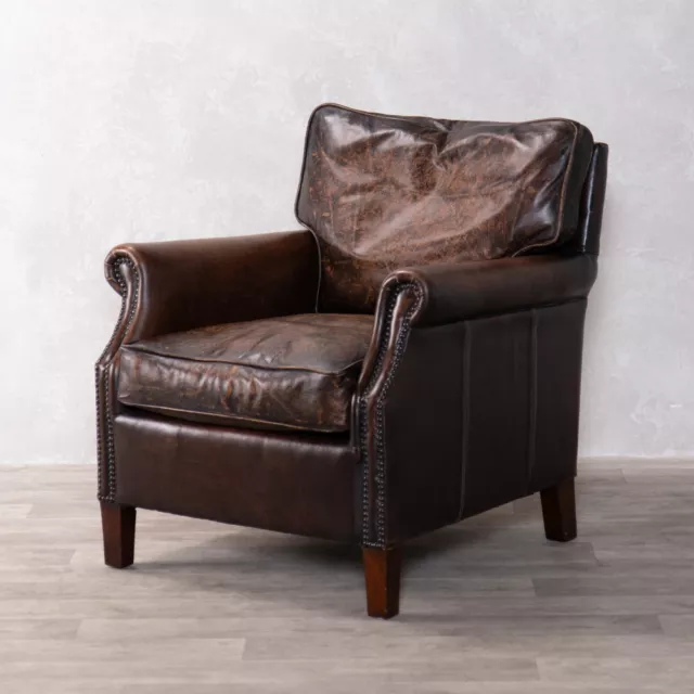 Brown Leather Armchair Classic Seating Traditional Armchair Vintage Style