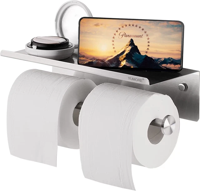 Toilet Paper Holder with Shelf Bathroom Double Roll Tissue Holder with Phone She